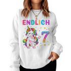 Kinder Endlich 7 Geburtstag Mädchen 7 Jahre Lustiges Party Einhorn Sweatshirt Frauen