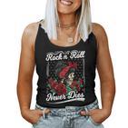 Rock N Roll Never Dies Rockabilly Girl Skull Tattoo Pin-Up Tank Top Frauen