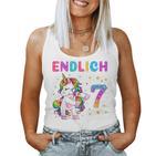 Kinder Endlich 7 Geburtstag Mädchen 7 Jahre Lustiges Party Einhorn Tank Top Frauen