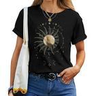 Boho Golden Sun & Moon Phase Illustration T-shirt Frauen