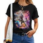 Laser Eyes Space Cat On Sloth Dinosaur Rainbow T-shirt Frauen