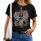 Rock And Roll Wild Spirit Boho Angel Wings Floral Guitar T-shirt Frauen