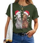 Christmas Lights For Horse Lovers Reindeer Santa Hat Horse Christmas T-shirt Frauen