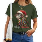 Donkey Merry Christmas Lights Santa Hat Xmas Snow T-shirt Frauen