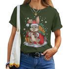 Christmas Bunny Santa Hat Rabbit Christmas T-shirt Frauen