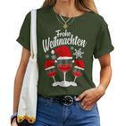 Merry Christmas Wine Red Wine Glass With Christmas Hat T-shirt Frauen