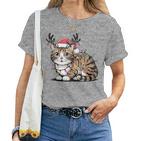 Christmas Children Cat Christmas Lights T-shirt Frauen