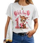 Children's Cute Deer I Am 1 Children's Birthday 1St Birthday Girl T-shirt Frauen