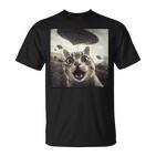 Alien Ufo Lustige Katze Selfie Angst Katze Liebhaber Raumschiff Ufo T-Shirt