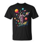 Astronaut Im Weltall Mit Planeten Und Galaxie T-Shirt