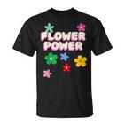 Hippie Costume 60S 70S Flower Power Süßes Groovy 70Er 60Er Jahre Party Schwarz Geblümt Crew-Ausschnitt S Erwachsene Party Retro Flower T-Shirt