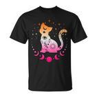 Lesbian Astrology Cat Moon Phases Lesbian Flag T-Shirt