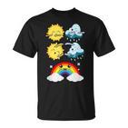 Lustige Tanzende Sonne Wolke Regenbogen Natur Regen Sommer T-Shirt