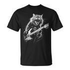 Rock Cat With Guitar Cat Motif Man Woman T-Shirt