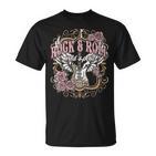 Rock And Roll Wild Spirit Boho Angel Wings Floral Guitar T-Shirt