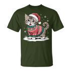 Cat Wearing Ugly Christmas Jumper And Santa Hat Cute Kitten T-Shirt