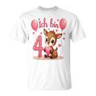 Children's Cute Deer I Am 4 Children's Birthday 4Th Birthday Girl T-Shirt