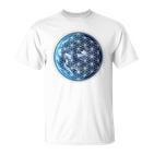 Flower Of Life With Earth Sacred Geometry Yoga Blue T-Shirt