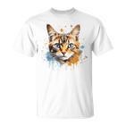 Watercolour Cat Portrait Adorable Animal Lover Gray T-Shirt