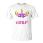 Women's Mummy Of The Birthday Girl Unicorn Mum Birthday Party Mother Blue T-Shirt