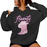 Cute Howdy Pink Cowgirl Boot Hat Western Rodeo Girl Women Hoodie