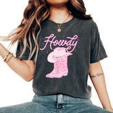 Cute Howdy Pink Cowgirl Boot Hat Western Rodeo Girl Women's Oversized Comfort T-Shirt
