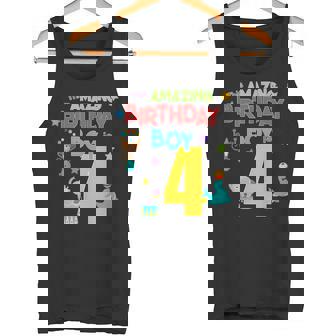 4 Year Old Circus Birthday Shirt Amazing Birthday Boy Four Tank Top - Monsterry