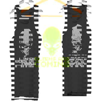 Aliens Are Coming Alien Head UFO Human Festival Costume Tank Top Tank Top - Monsterry