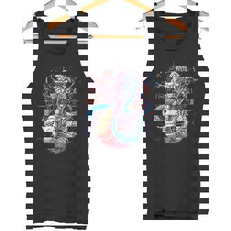 Artistic Blue Scale Snake Art On The Mystical Background Premium Tank Top - Monsterry