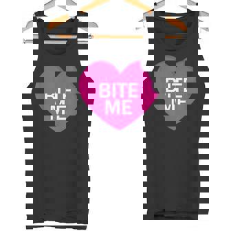 Bite Me Pink Heart Shaped Candy Quote Humor Saying Tank Top - Monsterry