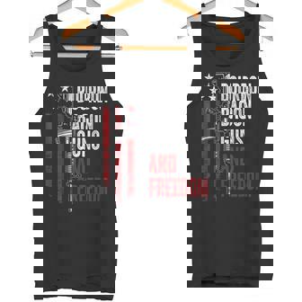 BOURBON BACON GUNS & FREEDOM BBQ Grill Drinking USA Gun Tank Top - Monsterry