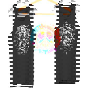 Brightly Coloured Flower And Leaf Peace Sign Tank Top - Monsterry