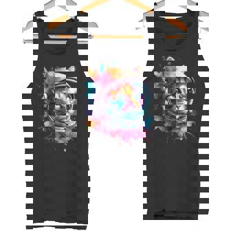 Cat Astronaut Outer Space Watercolor Splash Cat Lover Tank Top - Monsterry