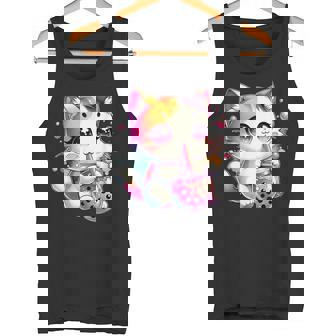 Cat Boba Tea Anime Japanese Kawaii Neko Bubble Tea Cat Tank Top - Monsterry