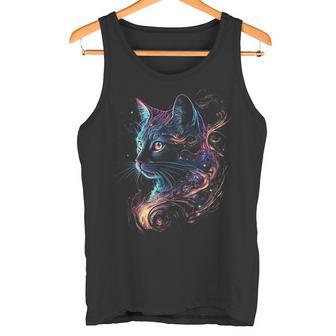 Cat In The Galaxy And Space Kitten Cat Head Tank Top - Monsterry