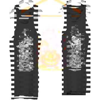 Cat Pumpkin Halloween Floral Spooky Season Vintage 90s Cute Tank Top - Monsterry