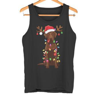 Chocolate Lab Labrador Christmas Tree Light Pajama Dog Xmas Tank Top - Monsterry