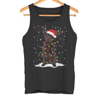 Chocolate Lab Labrador Christmas Tree Lights Pajama Dog Xmas Tank Top - Monsterry