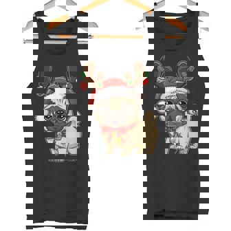Christmas Pug Santa Hat Christmas Xmas Reindeer Dog Tank Top - Monsterry