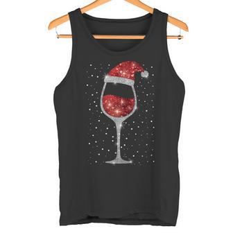 Christmas Red Wine With Santa Hat Wine Vino Lover Christmas Tank Top - Monsterry