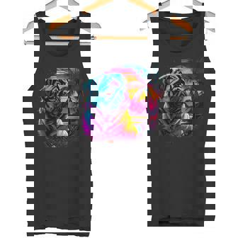 Colorful Pug Tropical Sunset Neon Palm Beach Tank Top - Monsterry