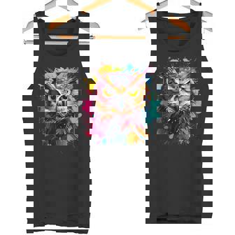 Colorful Splash Art Eastern Screech Owl Owls Lover Tank Top - Monsterry