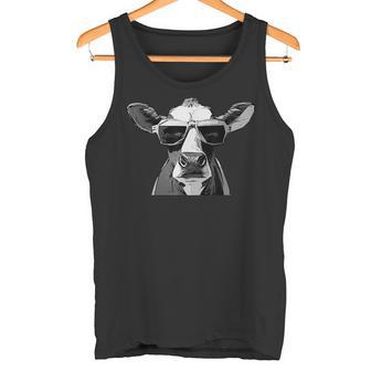 Cool Holstein Head With Sunglasses Farmer Cow Motif Tank Top - Geschenkecke