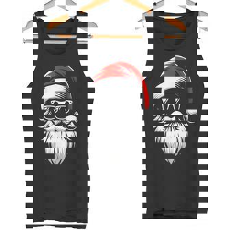 Cool Santa Hat Beard Sunglasses Grandpa Dad Men Christmas Tank Top - Monsterry