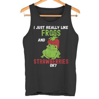 Cottagecore Strawberry Frog Aesthetic Farmcore Tank Top - Monsterry
