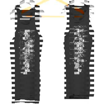 Cyber Astonaut Sketch Shirt Futuristic Blueprint Tank Top - Monsterry
