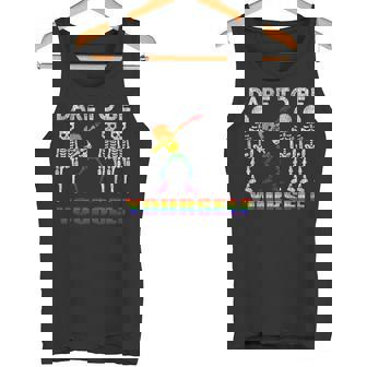Dare To Be Yourself Rainbow Dabbing Skeleton Gay LGBT Pride Tank Top - Monsterry