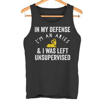 In My Defense Aries Left Unsupervised Ram Zodiac Tank Top - Monsterry