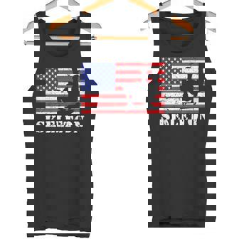Distressed Skeleton Racing USA American Flag Vintage Rider Tank Top - Monsterry