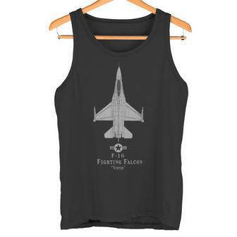 F-16 Fighting Falcon Tech Drawing Military Plane Tank Top - Geschenkecke